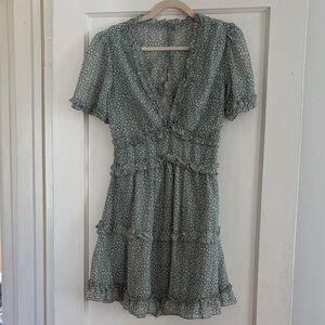 Sage Green Floral Ruffle Tiered Mini Dress